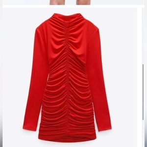 Valentine’s dress Zara Red Dress, high neck long sleeves dress Stretchy.